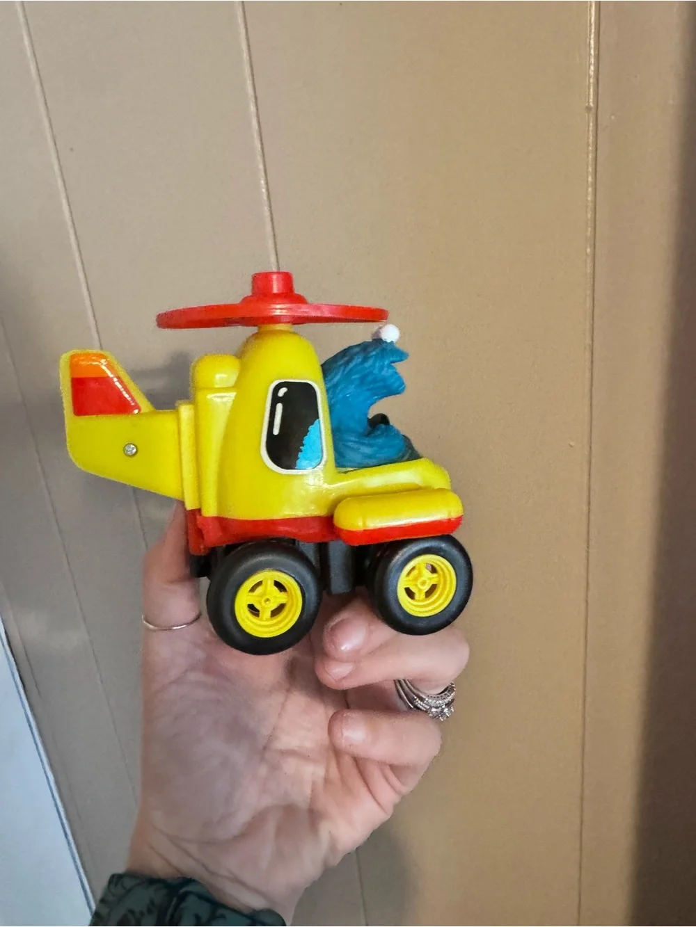 Vintage Tyco Sesame Street Pull Back Helicopter Cookie Monster